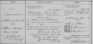 1867 - 1 June - Philander Bennett - Minerva Abrams - Jackson Co Ohio-cropped